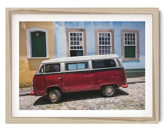 Vintage VW Van Photography Print: Colorful Travel Wall Art, Framed Camper Art, Retro Home Decor