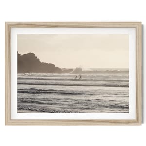 Fine Art Surf Print, Minimalist Ocean Wall Art, Surfers Framed Picture for Beach House Decor, Coastal Decor, Oversized Horizontal Artwork