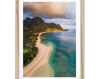 Kauai Hawaii Coastal Print: Tunnels Beach Aerial Fine Art Photography for Beach House Decor