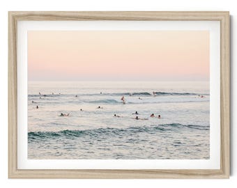 Fine Art Surf Druck, gerahmt Küstenwanddekor, Vintage Strand Fotografie für Wohnkultur, Küsten-Chic, Ozean-Sonnenuntergang-gerahmtes Kunstwerk
