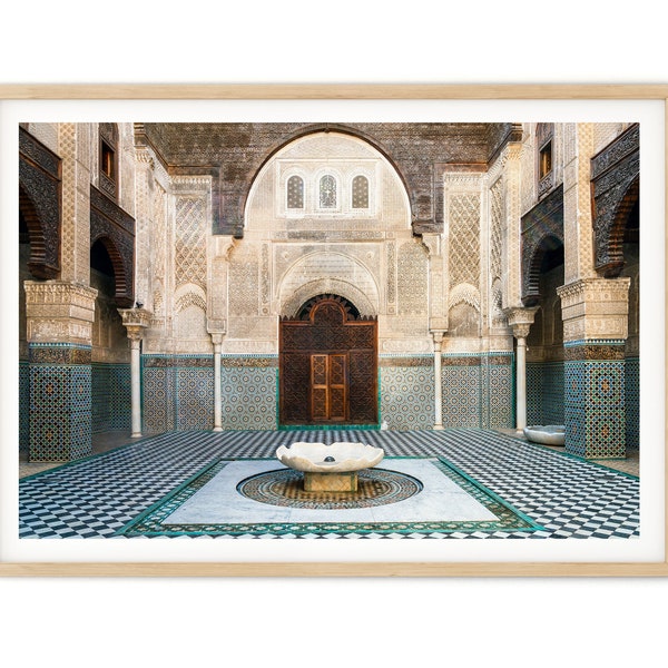 Moroccan Wall Art, Tiled Courtyard Print, Islamic Architecture Morocco Photo, Framed Artwork, Fine Art Photography, Very Large Art Gift