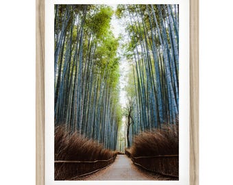 Japanse wanddecoratie met bamboeprint: Zen-natuur wanddecoratie, ingelijste Kyoto-fotografie voor de woonkamer.