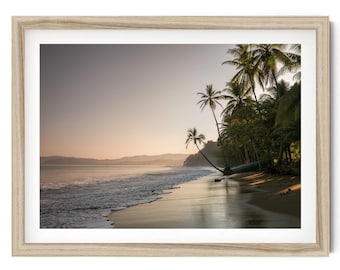 Quadri da parete a tema costiero, fotografia di tramonti sulle spiagge del Costa Rica, decorazioni murali con palme tropicali, stampe a tema oceano.