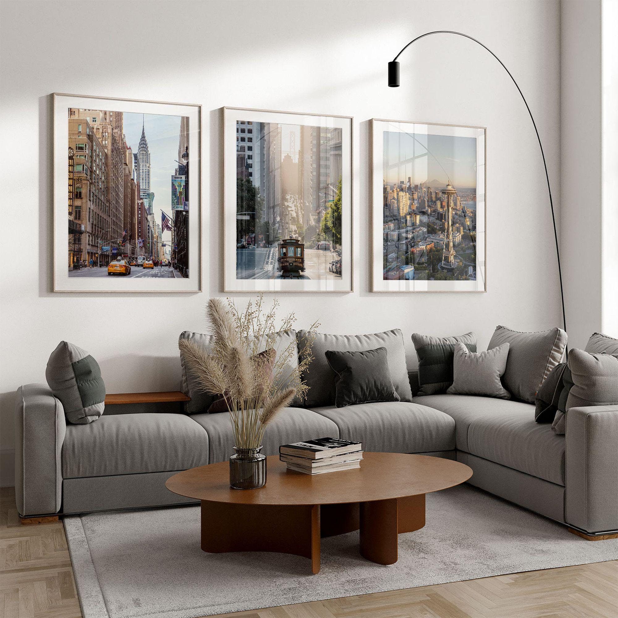 Urban Print Set of 3, New York, San Francisco, Seattle Art Prints, City Architecture Framed Wall Art, Fine Art Photography, Gift for Her