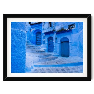 Blue City Print, Chefchaouen Street, Morocco Photography, Moroccan Framed Wall Art, Fine Art Photography, Very Large Art Gift for Her