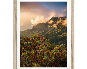 Foto del atardecer en el valle de Kalalau: Impresión artística de Kauai Hawaii