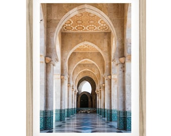Moroccan Wall Art, Mosque Archway Photography Print, Morocco Framed Artwork for Boho Home Decor