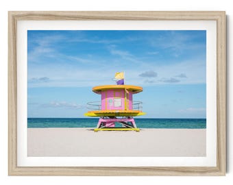Miami Beach Lifeguard Tower Art Deco Photo Print, Framed Coastal Art for Home Decor
