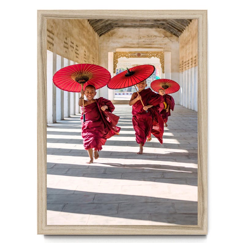Joyful Monks Photography Print: Framed Buddhist Wall Art, Positive Energy Art, Asian Decor image 5