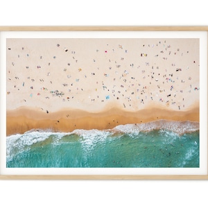 Art mural aérien de plage | Bondi Beach Sydney Print, People Sunbathing Photo, Affiche minimaliste, Impression encadrée, Photographie d’art, Grande taille