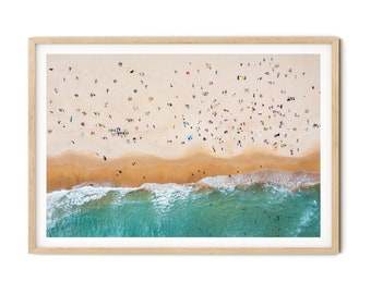 Beach Aerial Wall Art | Bondi Beach Sydney Print, People Sunbathing Photo, Minimalist Poster, Framed Print, Fine Art Photography, Large Size