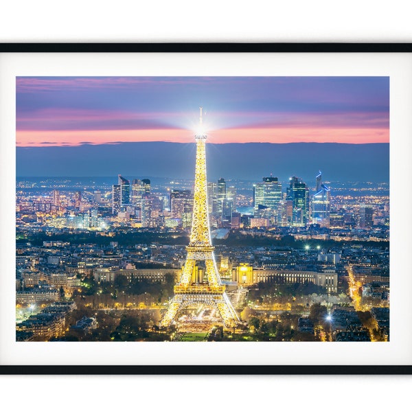 Eiffel Tower Night Print | Paris Skyline Wall Art | Eiffel Tower Lit Up Framed Print, France | Fine Art Photography, Home Living Decor