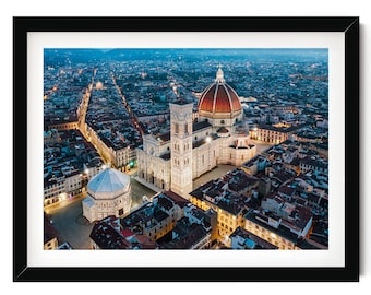 Gerahmter Florenz-Druck: Urbane Luftbildfotografie, Wandbild aus Italien, Italienische Wohndekoration