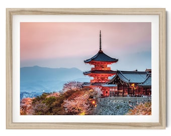 Japanese Wall Art: Kyoto Temple Print, Kiyomizu-dera Zen Photography, Japandi Framed Wall Decor