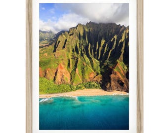 Napali Coast Kauai Print: Hawaii Framed Art for Beach House Decor