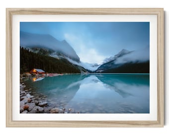 Stampa artistica di Lake Louise: fotografia di paesaggio delle Montagne Rocciose canadesi, arte murale del Canada