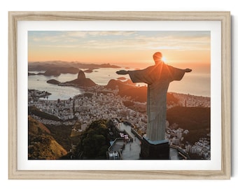 Rio de Janeiro Framed Print: Christ Statue and Sugarloaf Mountain Photography, Large Landscape Wall Art