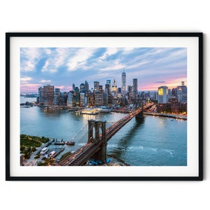 New York City Wall Art, NYC Print, New York Skyline Photo, Brooklyn Bridge Aerial Framed Wall Decor, Fine Art Photography, Extra Large Gift