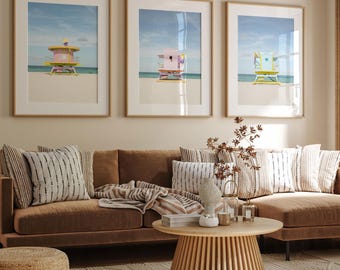 Zestaw wydruków w stylu art déco w Miami Beach: Galeria ścienna wieży ratowniczej do dekoracji domu na plaży