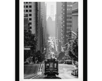 San Francisco Wall Art, Cable Car Black and White Photography Print, California Wall Art for Office Decor