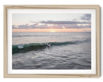 Sunset Surf Wall Art, Coastal Wall Art Print, Surfer Photography, Ocean Beach House Decor, Framed or Unframed Surf Poster, Surfer Gift
