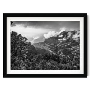 Hawaii Print, Kauai Black and White Photography, Hawaiian Wall Art, Fine Art Landscape Artwork, Framed or Unframed Photo for Nature Lover