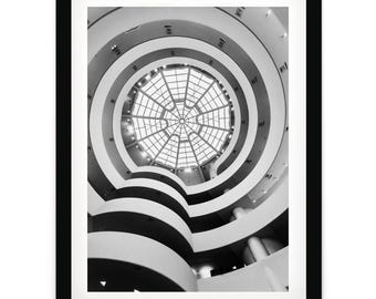 Guggenheim Museum Staircase Print, New York Black and White Wall Art, NYC Architectural Fine Art Photography