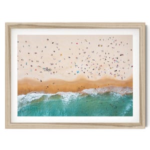 Beach Aerial Wall Art, Tiny People Sunbathing Print, Coastal Photography