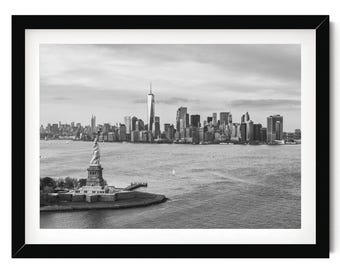 New York City Photography Print: Statue of Liberty and Manhattan Skyline Wall Art for Office Decor