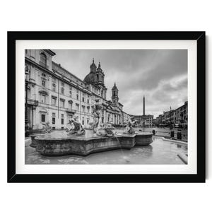 Rome Print, Piazza Navona Photo, Italian Wall Art, Black and White Framed or Unframed Artwork, Fine Art Photography, Oversize Italy Gift