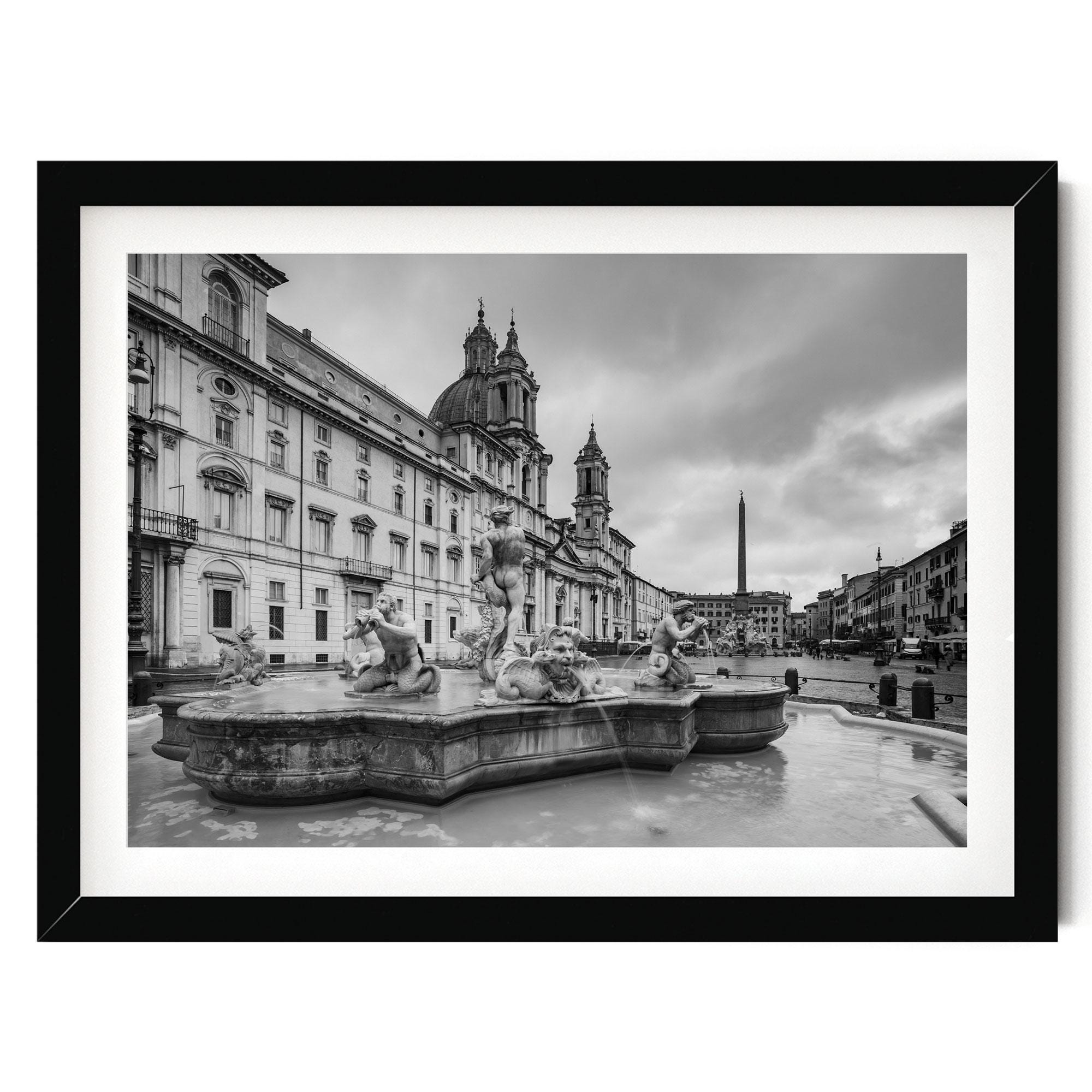 Rome Print, Piazza Navona Photo, Italian Wall Art, Black and White Framed or Unframed Artwork, Fine Art Photography, Oversize Italy Gift