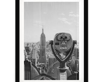 Framed New York Skyline Print: Black and White NYC Wall Art for Modern Office Decor