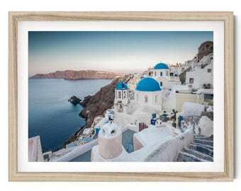 Santorini Wall Art Print: Oia Greece Photography, Blue Dome Church Photo, Greek Island Coastal Wall Art, Mediterranean Home Decor