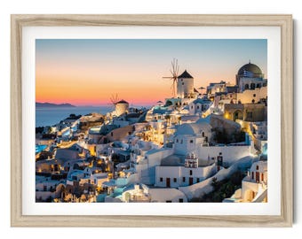 Santorini Wall Art, Oia Sunset Photography Print, Greek Coastal Wall Art, Framed Mediterranean Decor