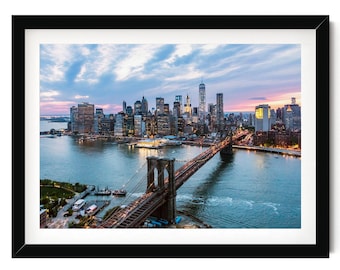New York City Wall Art: Brooklyn Bridge and Skyline Aerial Photography Print