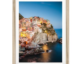 Framed Cinque Terre Italy Print: Manarola Sunset Photography, Coastal Wall Art