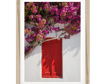Mykonos Red Door Photography Print: Greek Island Wall Art