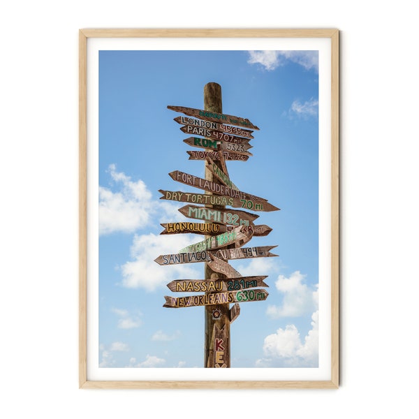 Signpost Photo Print, Key West Wall Art, Directional Signs Florida Keys Framed Wall Art | Fine Art Photography, Extra Large Artwork