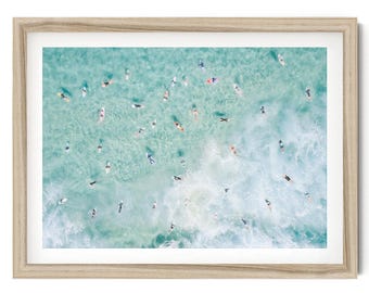 Wydruk fotografii lotniczej surfingu, grafika ścienna z wiosłami surferów, wystrój nadmorski