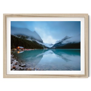 Canada Wall Art, Lake Louise Print, Canadian Rockies Landscape, Banff National Park Framed Print, Blue Wall Decor, Oversized Horizontal Art