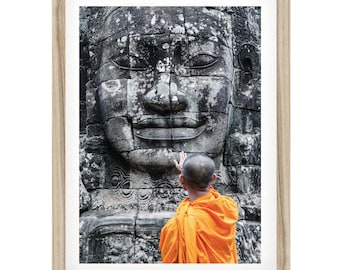 Buddha Statue Print: Buddhist Monk Photography, Angkor Wat Cambodia Wall Art