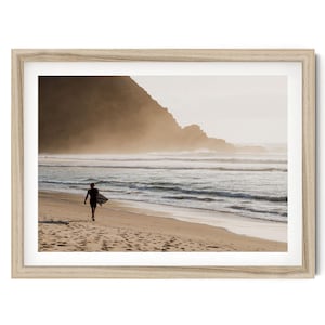 Solo Surfer Print, Minimalist Beach Wall Art, Byron Bay Australia Surf Print, Neutral Framed Artwork, Fine Art Photography, Coastal Decor