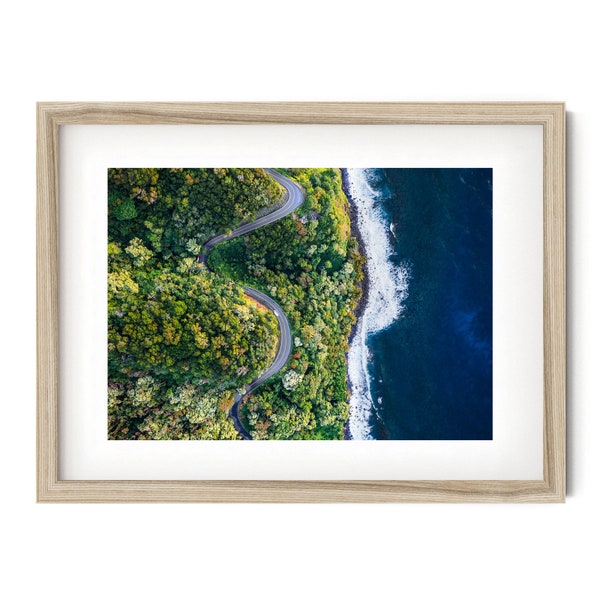 Hawaii Print, Road to Hana Aerial Photo, Coastal Wall Art, Ocean Highway Artwork, Minimalist Art Hawaiian Framed Print, Fine Art Photography