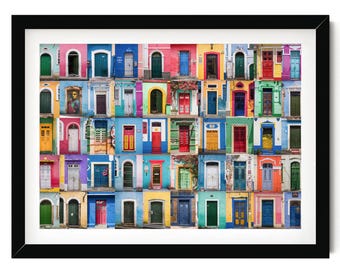 Colorful Doors Wall Art, Travel Photography Print, Eclectic Maximalist Decor, Vintage Doors Collage