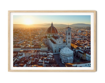 Florenz Luftdruck, Italien Wandkunst, Kathedrale und Stadt bei Sonnenaufgang Foto, gerahmtes Kunstwerk, Kunstfotografie, großes Geschenk für Sie