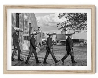 Meksykańska fotografia mariachi: czarno-biały plakat podróżniczy do Meksyku