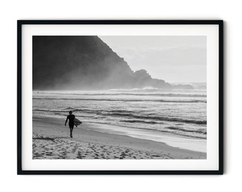 Surfer Print, Black & White Wall Art, Minimalist Print, Byron Bay Australia, Surfing Framed Artwork, Fine Art Photography, Coastal Decor