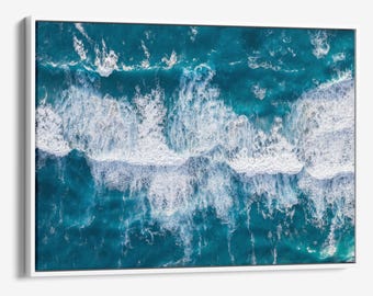 Large Ocean Canvas, Waves Photography, Framed Coastal Chic Wall Decor