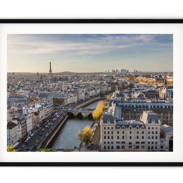 Paris Photo Print | Eiffel Tower River Seine Wall Art | Paris View Sunset Framed Print, France | Fine Art Photography, Home Office Decor