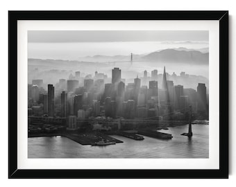 San Francisco Skyline Photography Print: Black and White Fine Art for Office Decor